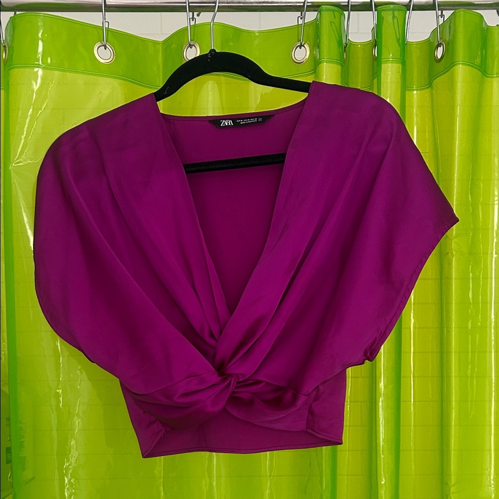 Zara Twist-Front Crop Top in Magenta